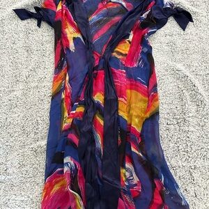 Diane Von Furstenberg 100% Silk Geometric Print Self Tie Sheer Dress Size 10
